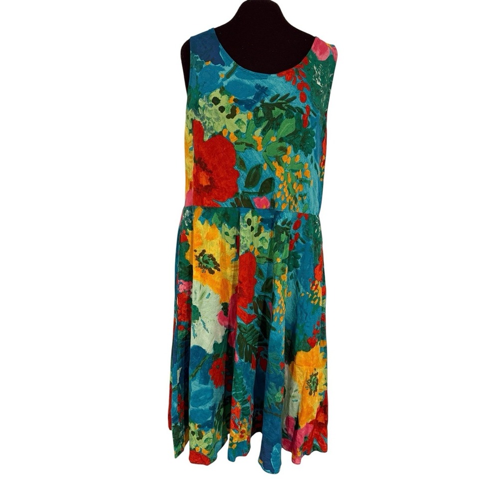 Jams World Blue Garden Mini Dress 100% Rayon Hawaii Women's XL ECU